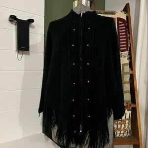 Black Fringe SWEATER with Button Accents